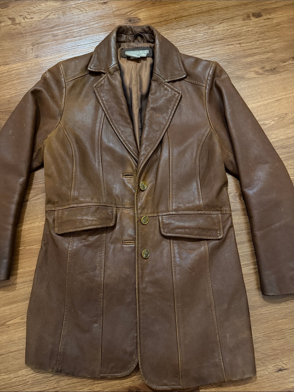 Women's Brown Leather Blazer Jacket - Classic Single-Breasted Style